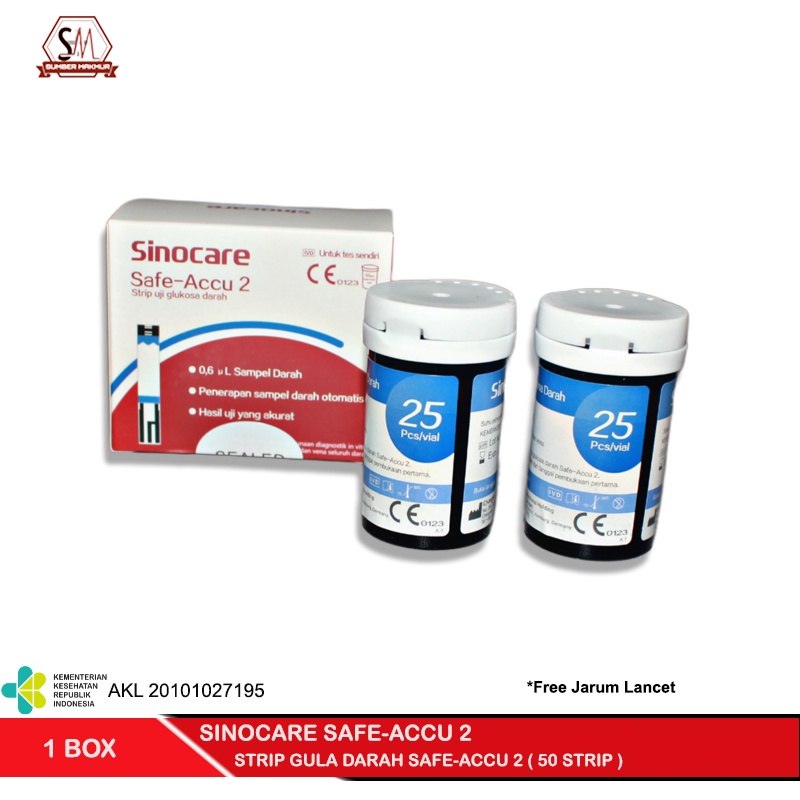 Strip Uji Gula Darah | Strip Test Gula Darah Sinocare Safe-Accu 2  (50 Strip)