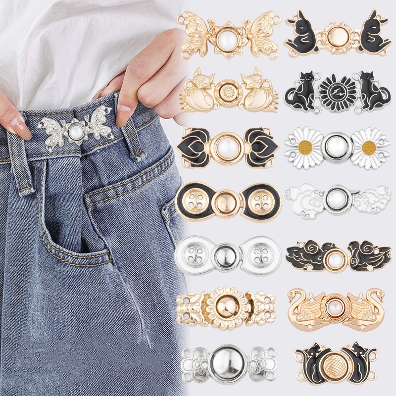 Kancing Jeans Logam Bebas Jahit Trendi Retro Adjustable Jeans Waist Button Ukuran Pinggang Tombol Yang Dapat Dilepas Aksesoris Pengencang Bunga Lucu Pinggang Pin