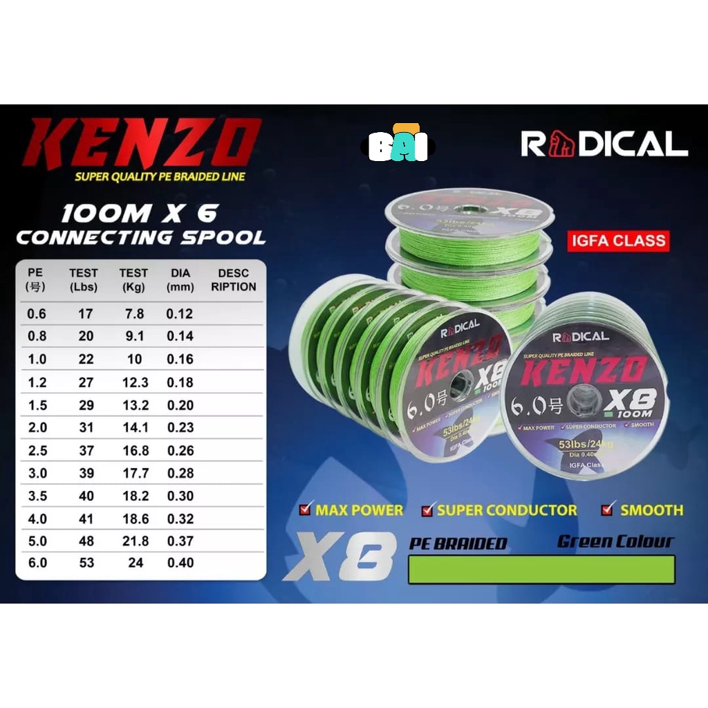 PE RADICAL KENZO PE X8 100M GREEN