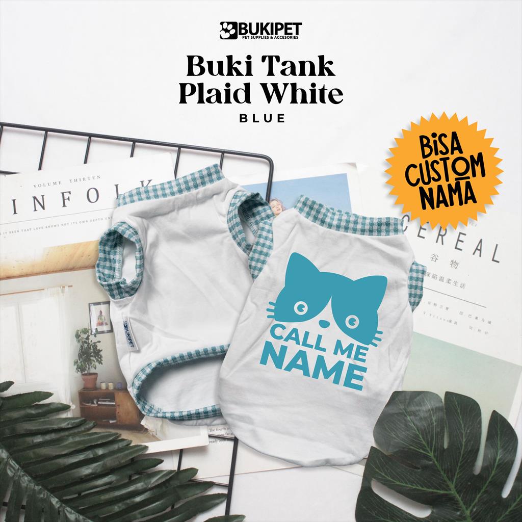 Baju Kucing Lucu Murah Cewek Cowok Aksesoris Hewan Kecil - Tank Plaid White Blue Series