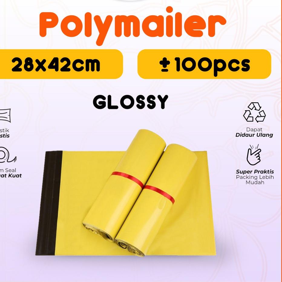 

⭐⭐⭐ Plastik Packing Olshop Online Shop ol on shop Polymailer Warna Kuning 28x42 isi 100 pcs Tebal Glossy MURAH