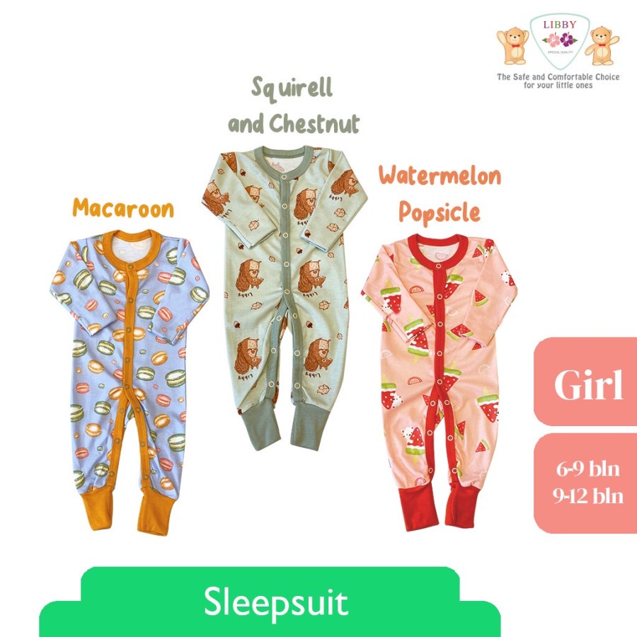 Libby Premium Sleepsuit 9-12 bulan Motif Boy/Girl - Bodysuit &amp; Jumper Bayi