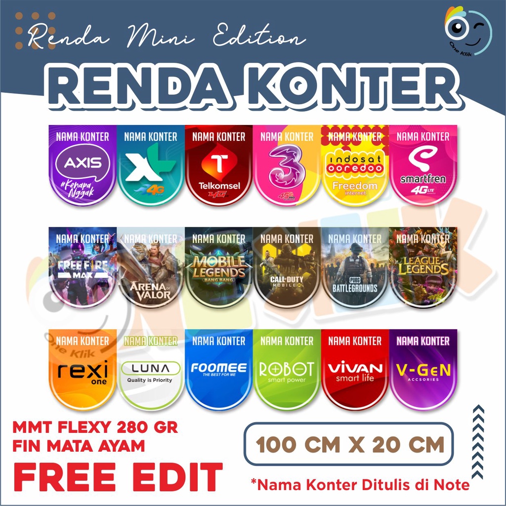 Flag Banner Renda Konter / Spanduk Renda Konter / Hiasan Konter Renda Mini Edition - Oneklik. 1