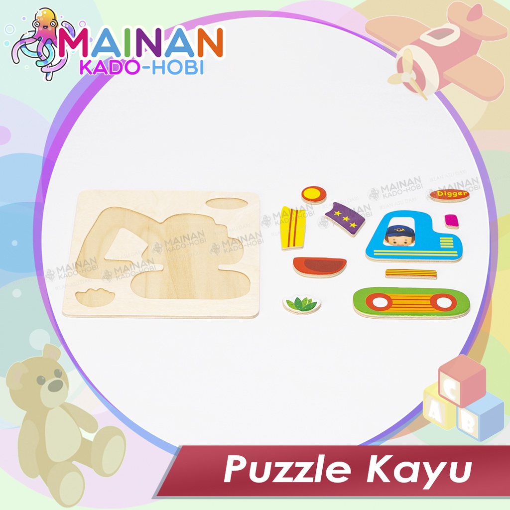 MAINAN ANAK PUZZLE KAYU JIGSAW KARAKTER TRUK KONSTRUKSI EXCAVATOR