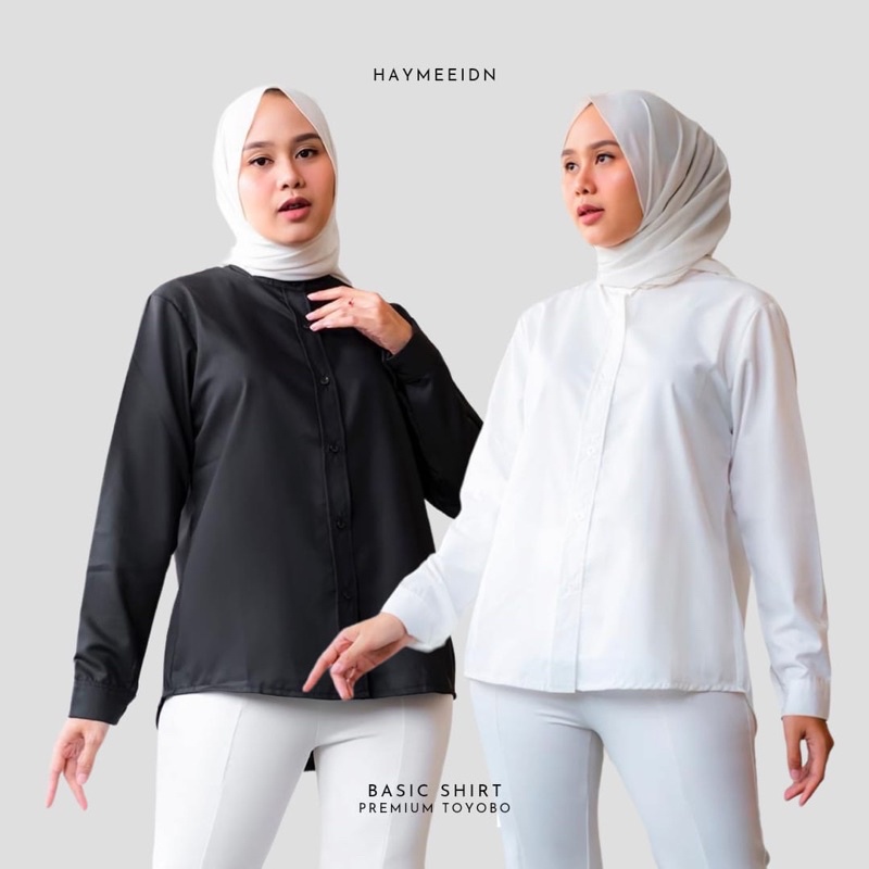 HaymeeIDN - Kemeja Polos Wanita Kerah Sanghai Atasan Baju Kantor Cewe Jumbo Toyobo Fodu