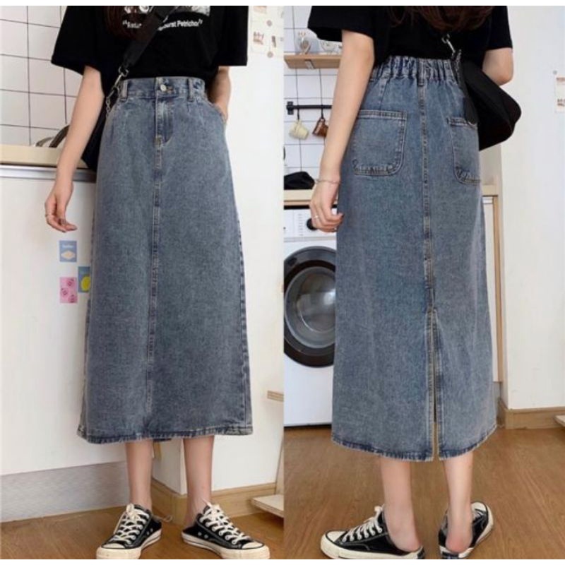 Korean style Rok split wanita panjang belah belakang