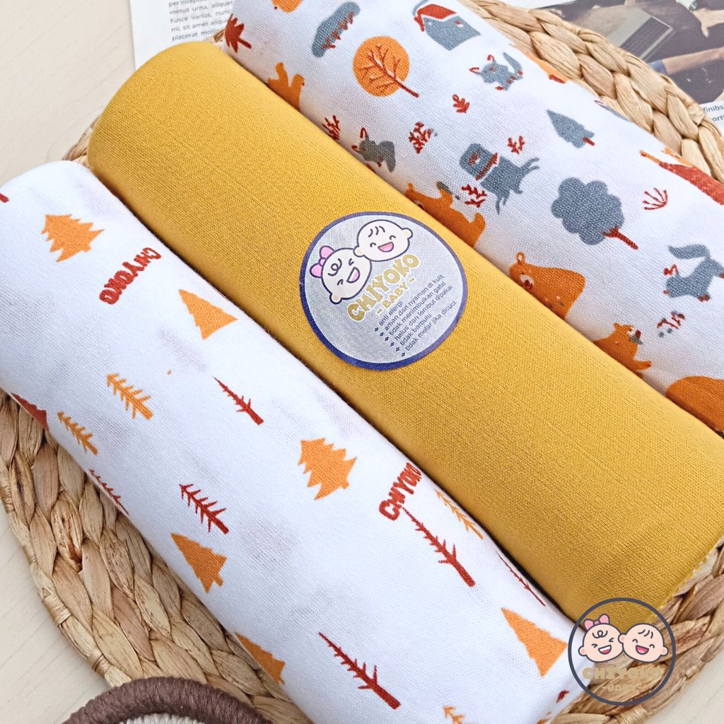 3 Pcs Bedong Bayi Baru Lahir Bahan Kaos 110 x 90 Serian MUSTARD Chiyoko Baby