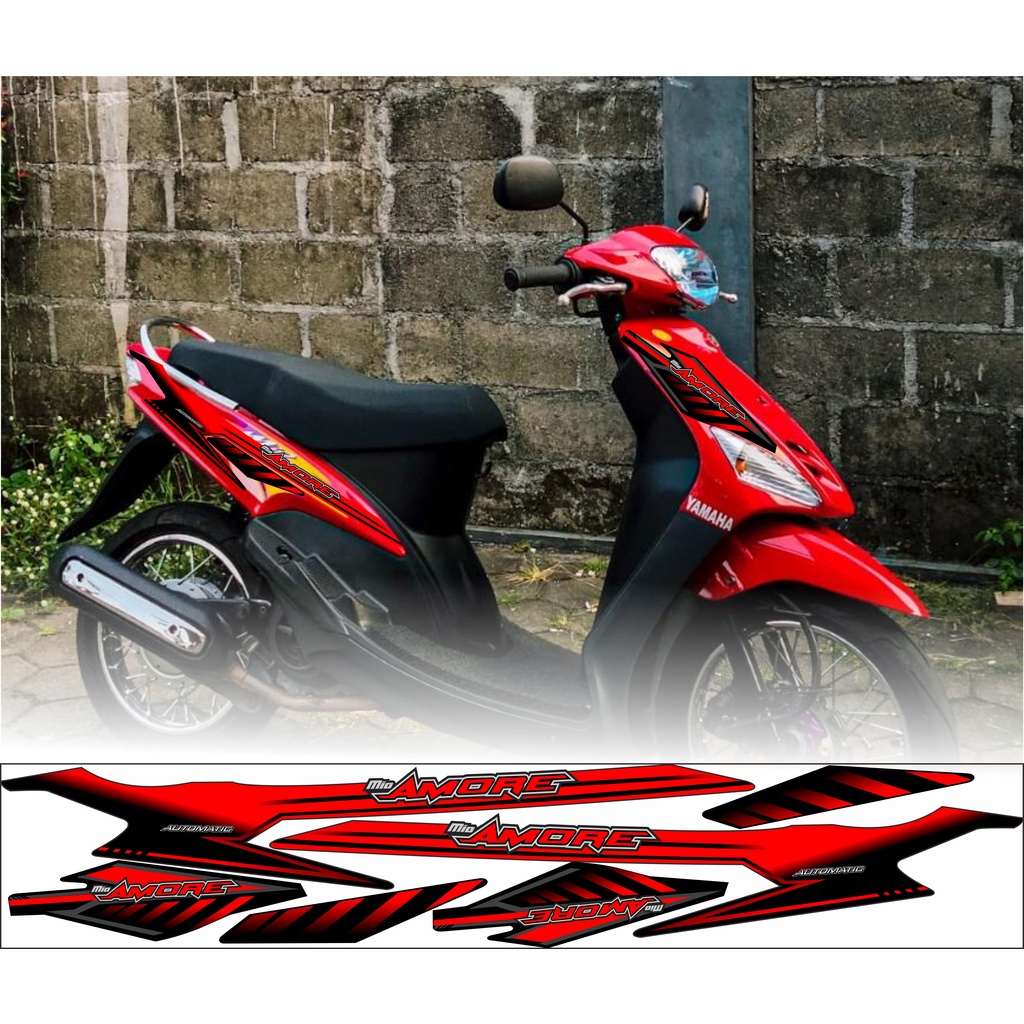 (Bisa COD) Striping Stiker Variasi Thailand Motor Yamaha Mio Sporty merah hitam 1.2