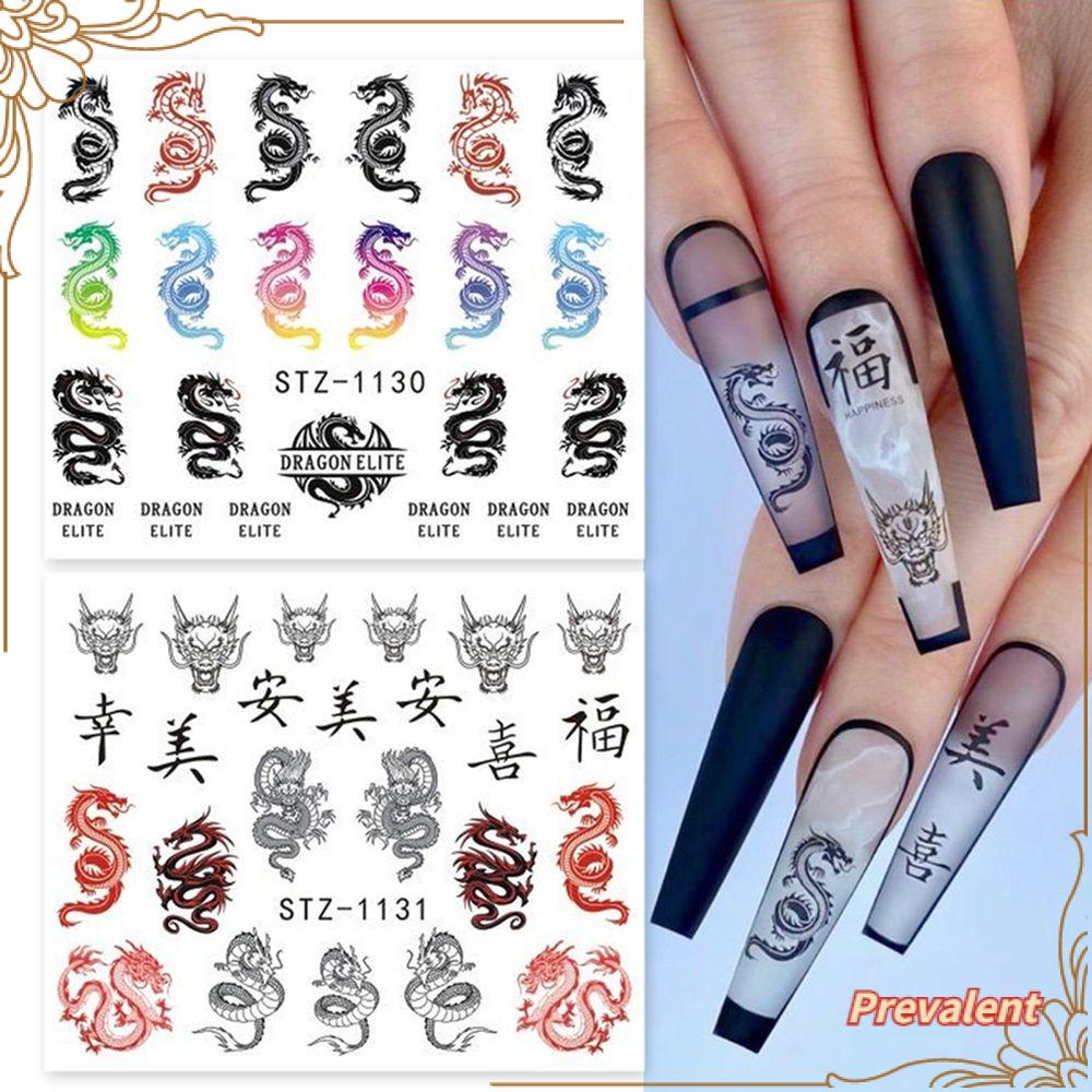 Preva 1/4pcs Stiker Kuku Dekorasi Nail Art Ular Merah Hitam Imlek