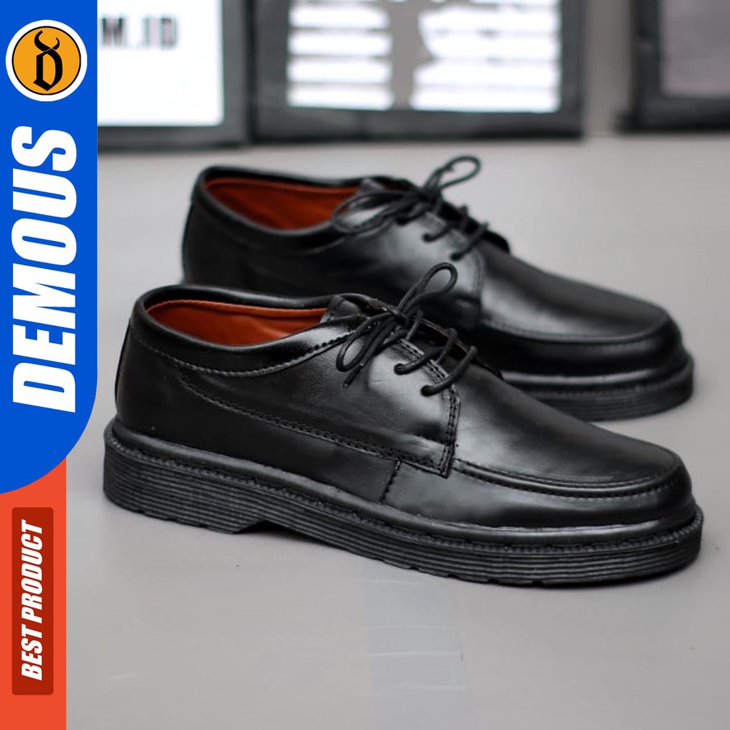 DEMOUS Blacksun - Sepatu Pantofel Kerja Formal Kulit Asli Casual Kerja Hitam Pria