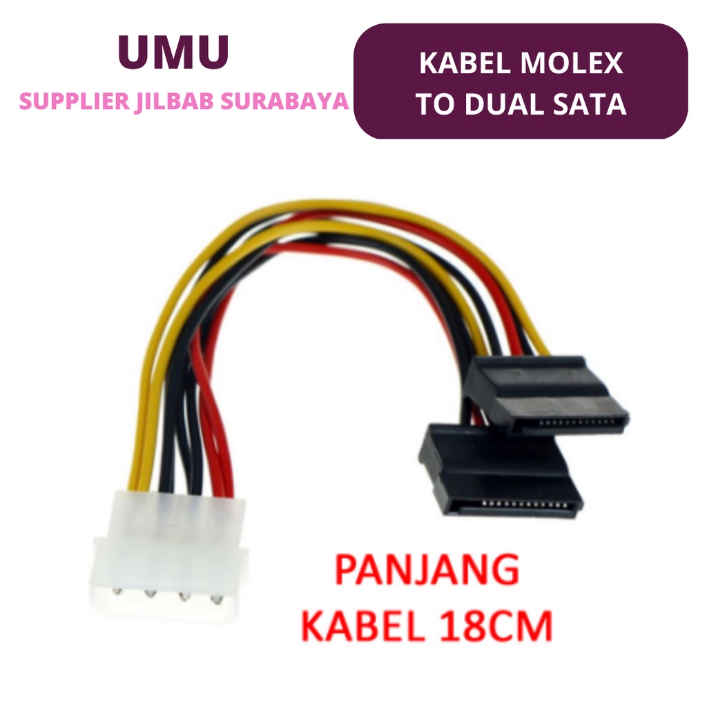 (UMU SUPPLIER) KABEL MOLEX 4PIN MALE TO DUAL SATA POWER 15PIN FEMALE