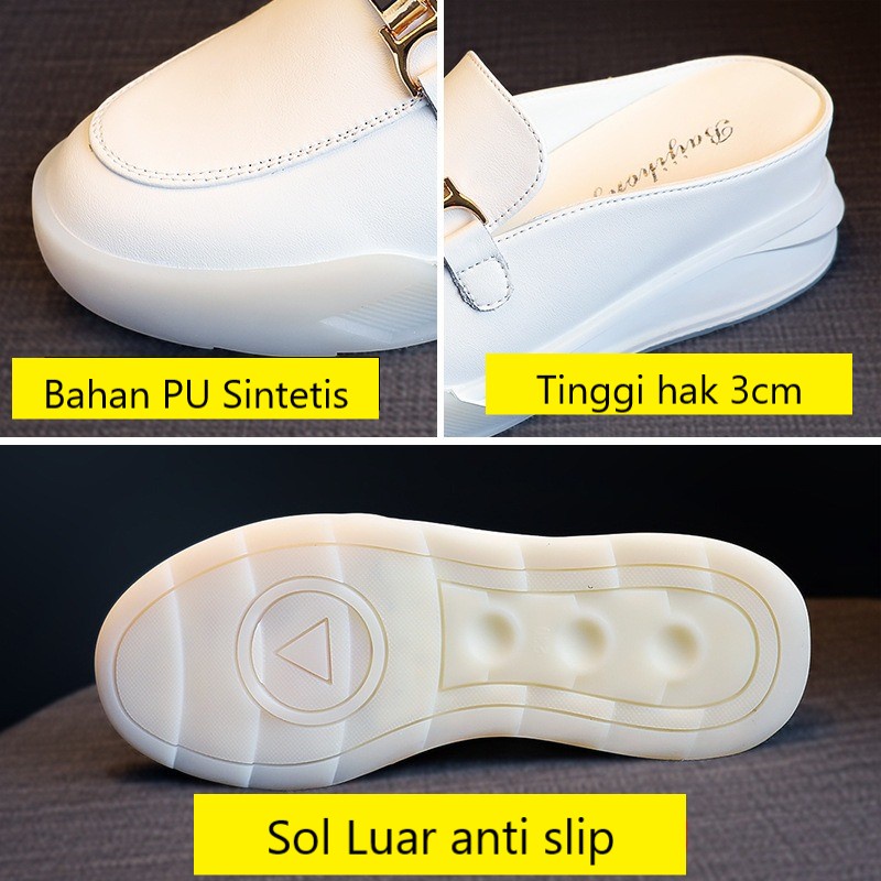FD Sepatu Sandal Wanita Putih Slip On Import Sandal Tinggi kasual Korean style DI-081
