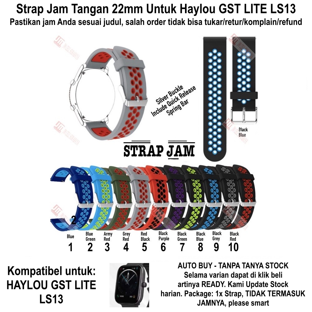 Tali Jam Kompatibel Haylou GST Lite LS13 22mm - Strap NSB Rubber Silikon Berlubang Sporty