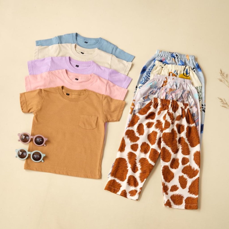 JOYFULBABY Setelan Baju Tidur Piyama Anak Atasan Kaos Unisex