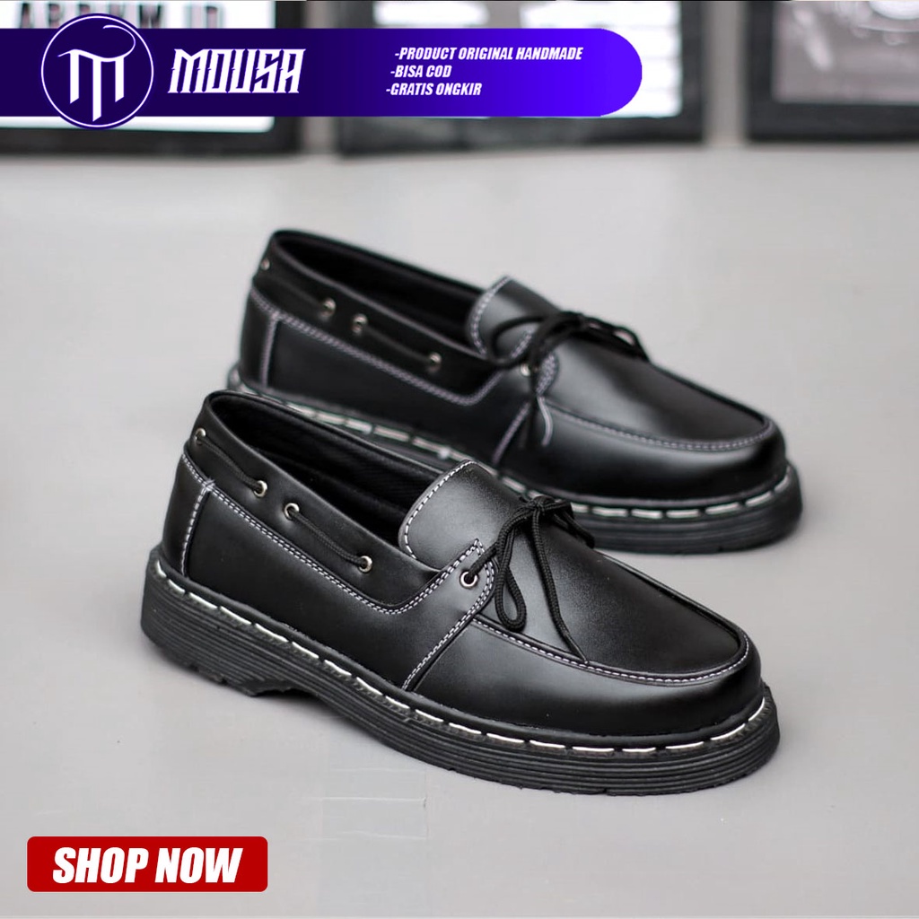 Sepatu Pantofel Formal Loafers Docmart low Boots Kerja Hitam Pria Mousa Dama