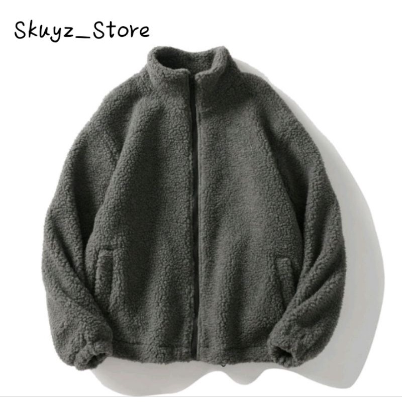 Jaket Sherpa Pria Musim Dingin Bulu Polos