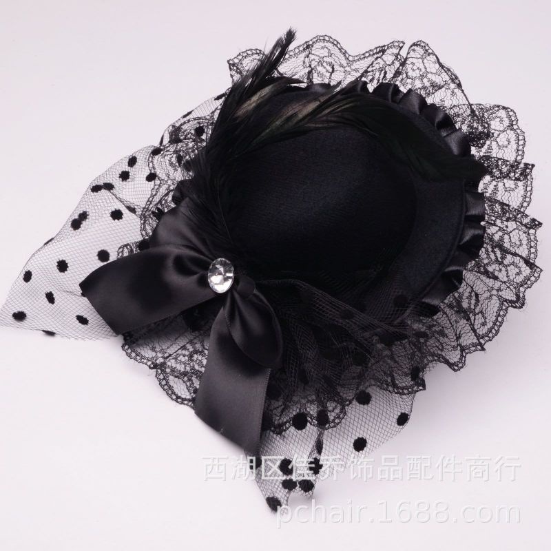 TOP-08 Fascinator hat topi gatsby renda pita bulu aksesoris rambut