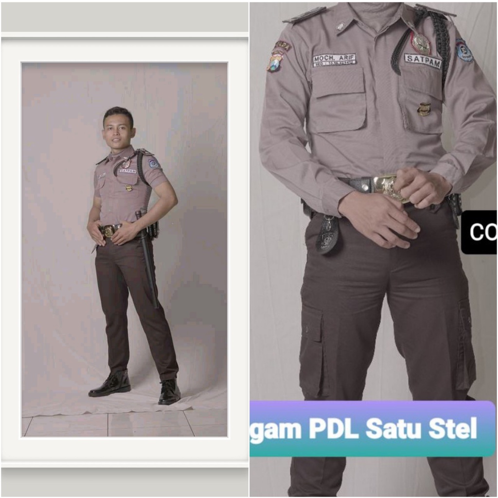 1 stel Atasan bawahan bisa cod seragam satpam security pdl pdhsecurity warna coklat tua cream krem crem bahan tebal original terbaru 2023-2024/seragam pdl satpam/seragam pdh pdl security terbaru bahan American drill warna coklat gelap krem cream crem