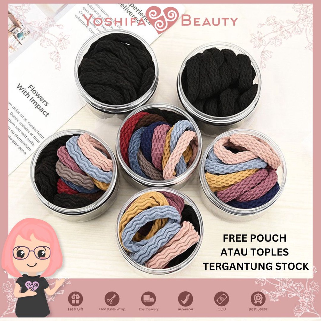 Ikat Rambut Korea | Ikat Rambut Elastis Besar Bertekstur 20 pcs Toples Atau Pouch