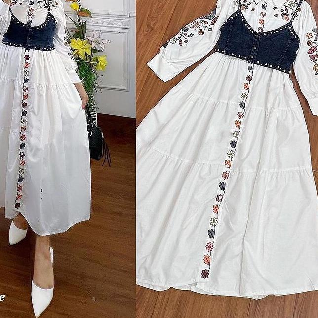 7.7 FLASH SALE Natasha Midi Dress / Gamis Midi Muslimah Terbaru 2022 Bahan Rayon Aplikasi Bordir + R