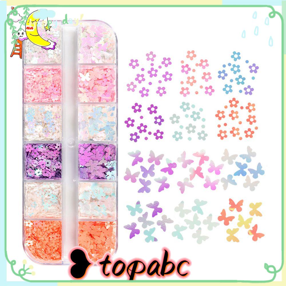 Top Nail Glitter Sequin Glitter Sequin 3D DIY Nail Art Decor Hiasan Kuku Mix Warna 12kisi Kupu