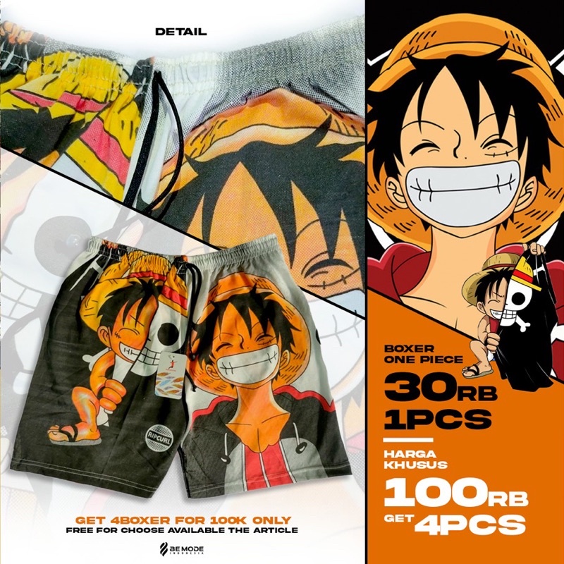 Celana Pendek Boxser katun grosir murah Kolor anime cotton cvc special edition one piece