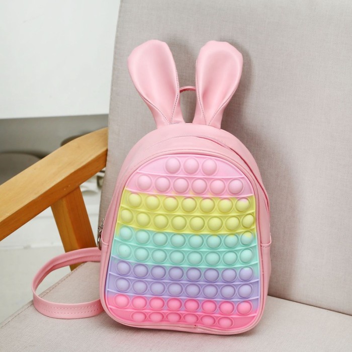 Tas Ransel Anak Pop It - Children's Pop It School Backpack Rabbit Ears - Pink