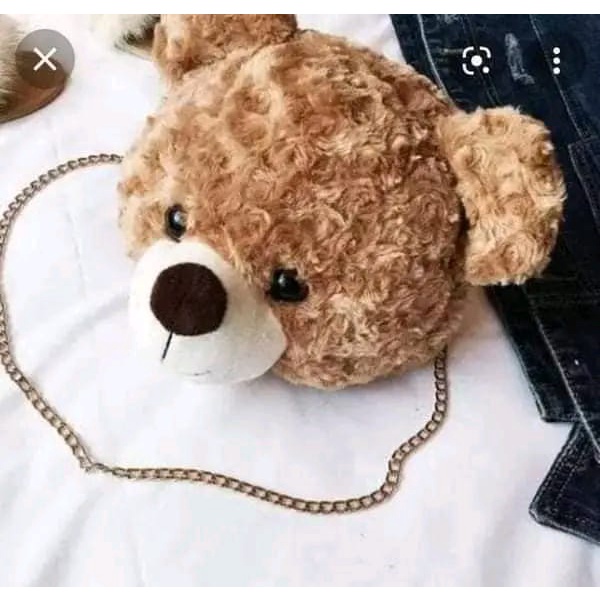 Tas Selempang Kepala Boneka Teddy Bear Model Kekinian as Beruang Selempang Fashion Dewasa &amp; Anak Karakter Bulu Teddy Bear Hewan Tas Bulu