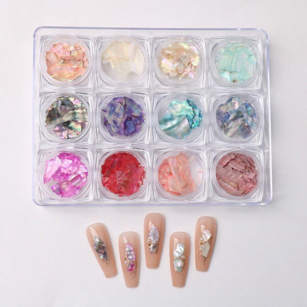 Agustin 3D Nail Art Dekorasi Sorot Warna-Warni Ultra Tipis Manicure Aksesoris Shell Nail Sequin Tekstur Abalone Hiasan Kuku