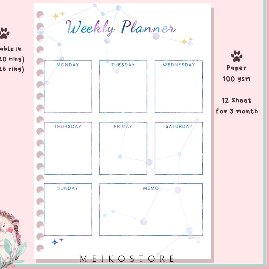 

L4R♛ [WP-27] Loose Leaf Weekly Planner/To Do List - Refill Binder A5 / B5 -12 Lembar by Meiko Store Koleksi Terbaru