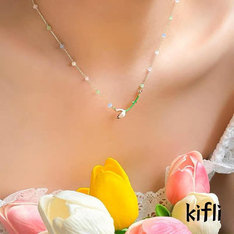 [KD]Kalung Pink Tulip Liontin Kristal Rantai Wanita Gaya Korea