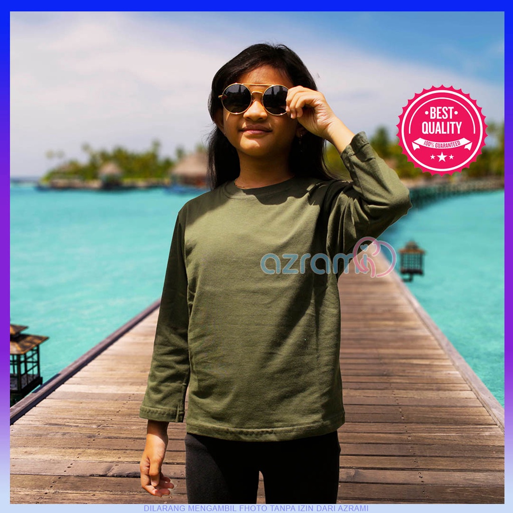 AZRAMI Kaos Polos Anak Bandung Katun 30s Perempuan Cowok Kecil Distro Murah Grosir Warna Hijau Army