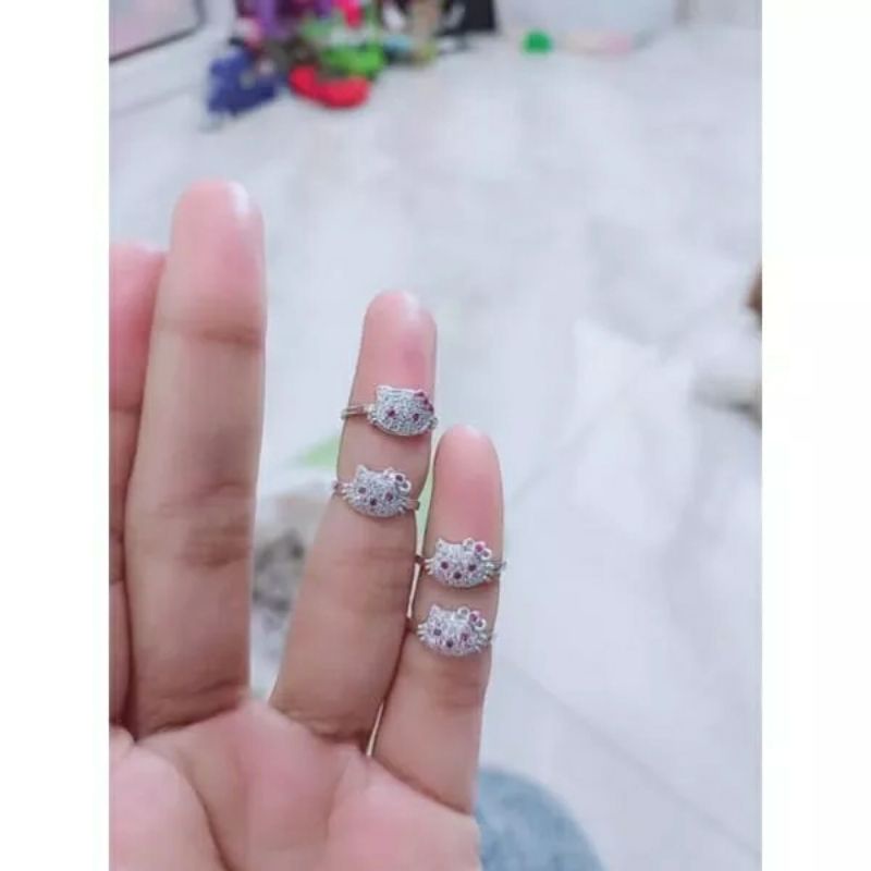 cincin anak hello kitty mata putih/perak asli silver 925 lapis emas/cincin anak fashion