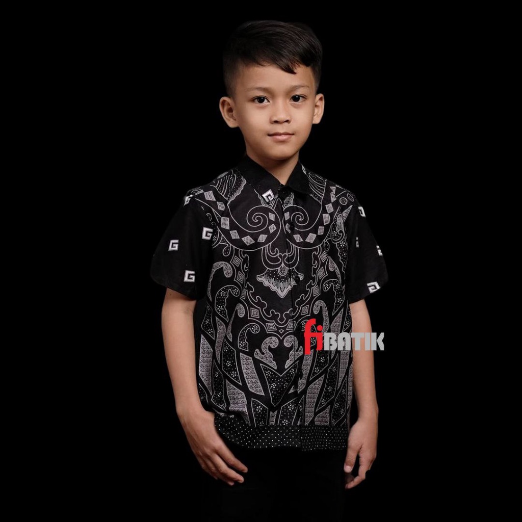 kemeja batik anak laki-laki couple batik ayah anak lengan panjang dan pendek warna hitam motif G Kecil