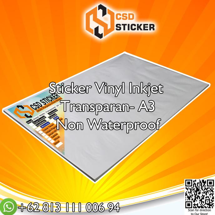 

Sticker Vinyl Inkjet TRANSPARANT - A3 paket hemat 1 pack