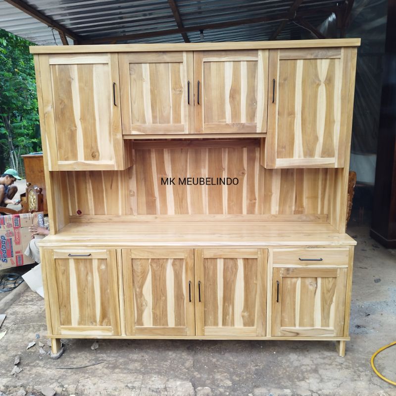KITCHEN SET MINIMALIS KAYU JATI / RAK DAPUR MINIMALIS KAYU JATI / LEMARI DAPUR MINIMALIS KAYU JATI