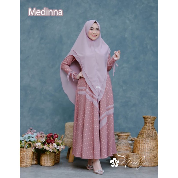 Medinna nazkya set khimar Uniqlo mix Ceruty premium by nazkya warna pastelen baju muslim wanita terbaru kekinian exclusive elegant model motif polkadot