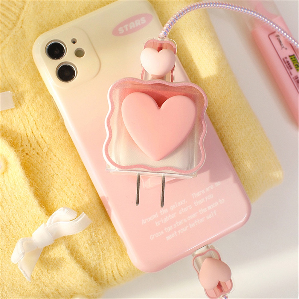 1set Casing Pelindung Kabel Data Jantung Cocok Untuk Apple 18W /20w Charging Head Silikon Lembut