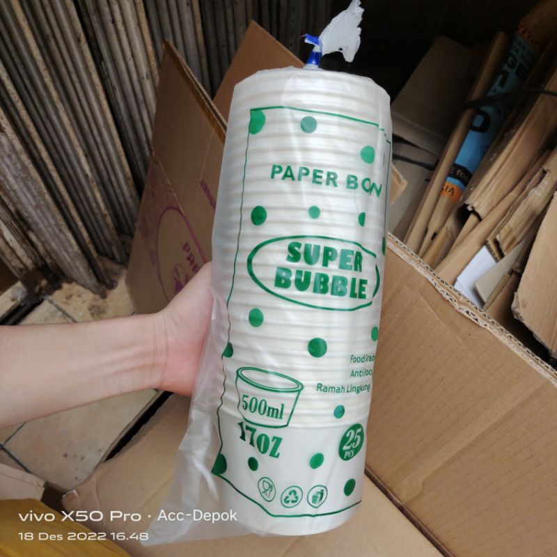 PAPER BOWL + LID / MANGKOK KERTAS PUTIH UKURAN 360ML 500ML 650ML 800ML + INER + TUTUP ISI 25SET MEREK SUPER BUBBLE