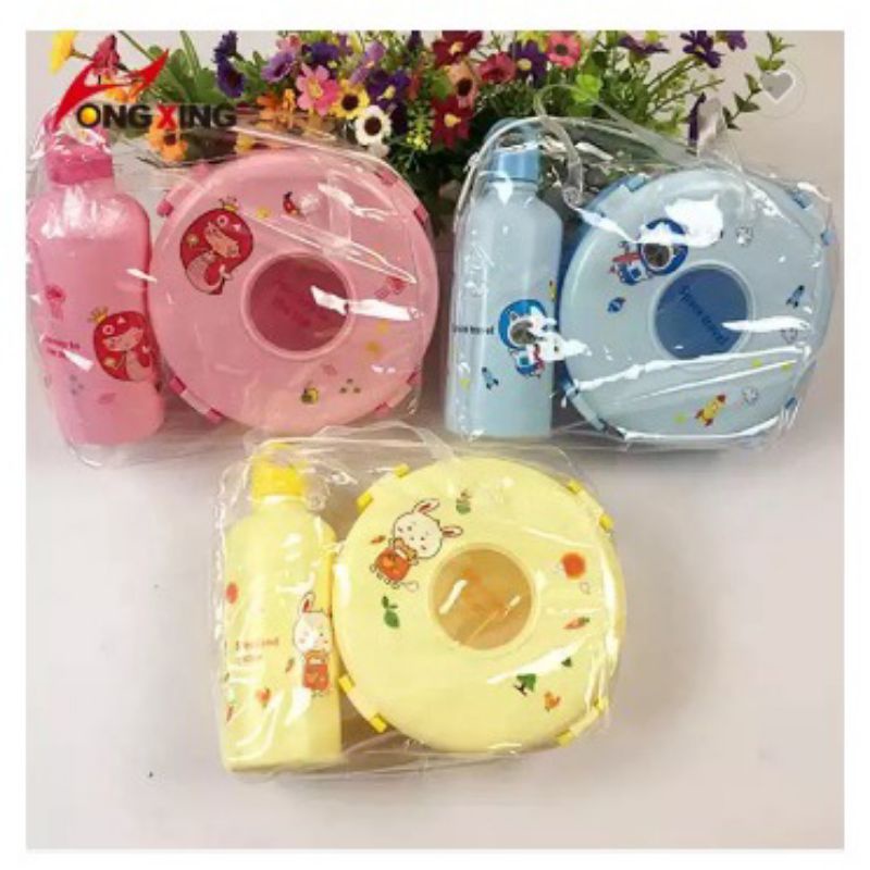 Set Kotak Makan Anak + Botol + Sendok Tempat Makan Sekolah Paket Lunch Box Hemat Gift Ulang Tahun 02