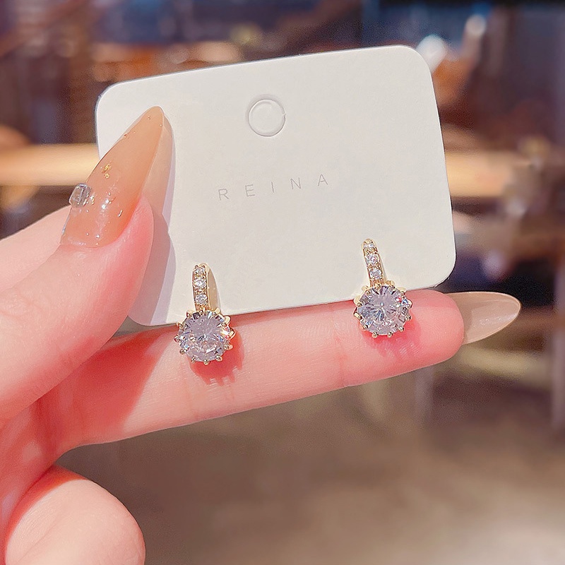 Anting Stud Zircon Geometris Bahan S925 Silver Needle Untuk Wanita