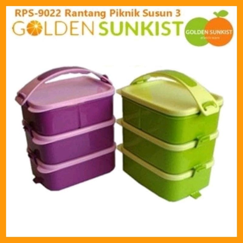 [COD] RANTANG 3 SUSUN CLIP / LUNCH BOX RANTANG GOLDEN SUNKIST 3 TINGKAT