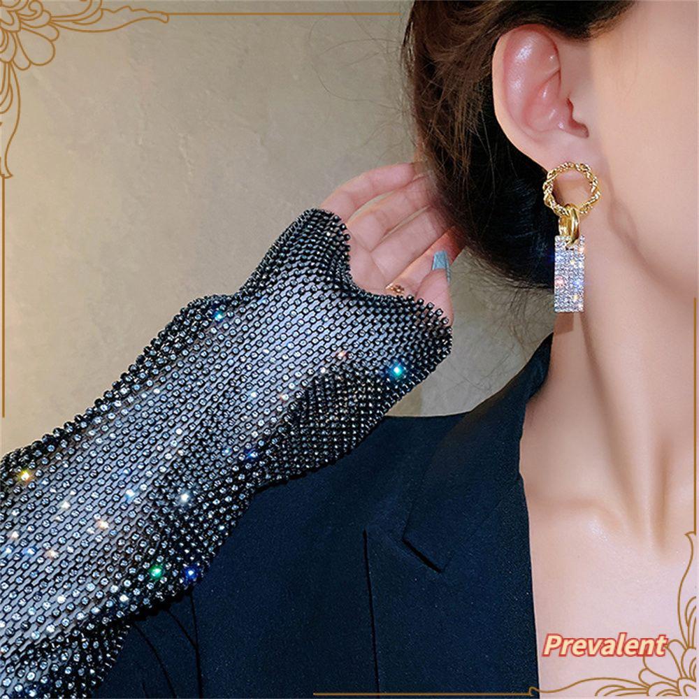 Preva Persegi Kristal Anting Baru Aksesoris Pesta Pernikahan Wanita Gadis Drop Earrings