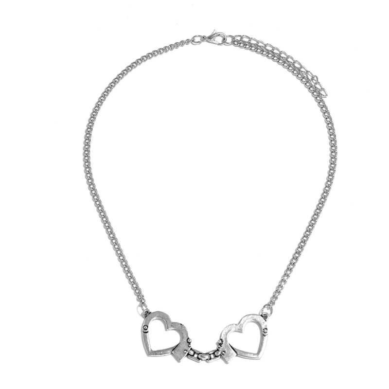 Fancyqube 1Pc Streetwear Warna Silver Liontin Hati Kalung Wanita Punk Lucu Borgol Bentuk Gadis Muda Keren Fashion Perhiasan