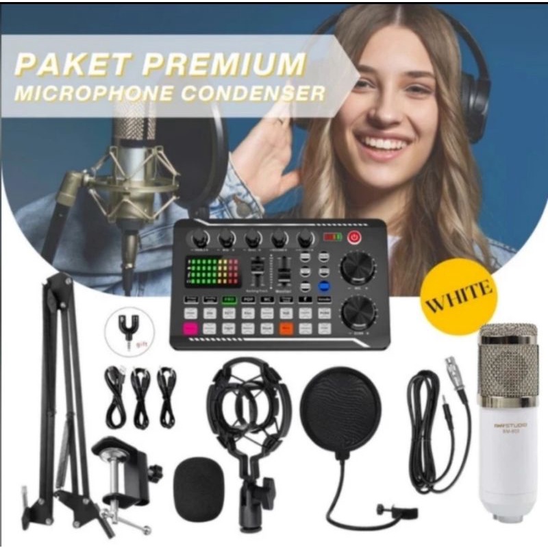 Paket Microphone Condenser BM800 Soundcard F998 Stand Arm Pop Filter