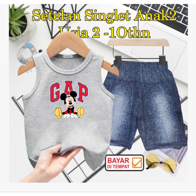 ((IB))SETELAN ANAK2 SINGLET SEMI JEANS/M1CK3Y G4P DIGITAL SABLON