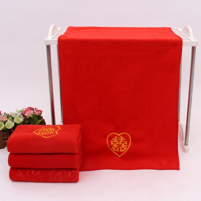 

Handuk merah 70 x 140, bordir shuang xi, sangjit, teapai, 1271-72