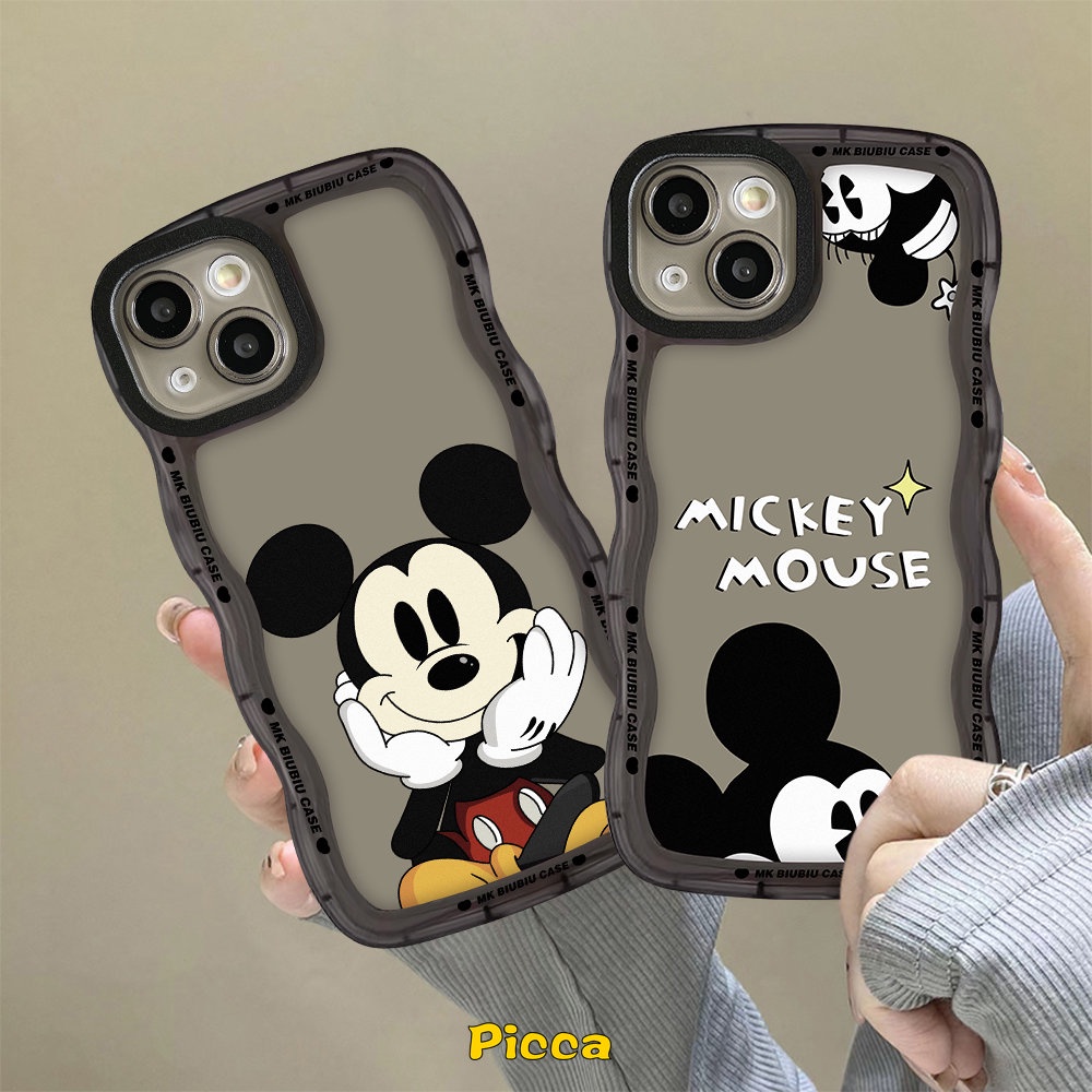 Casing Realme C53 C33 C12 C35 9Pro+9i 56i C15 8 8Pro C30 C25 C25Y C17 C11 C21Y C25s 5i 7 C20 C20A 9 8i C3 7i Kartun Lovely Mickey Mouse Couple Lembut Bergelombang Tepi TPU Case