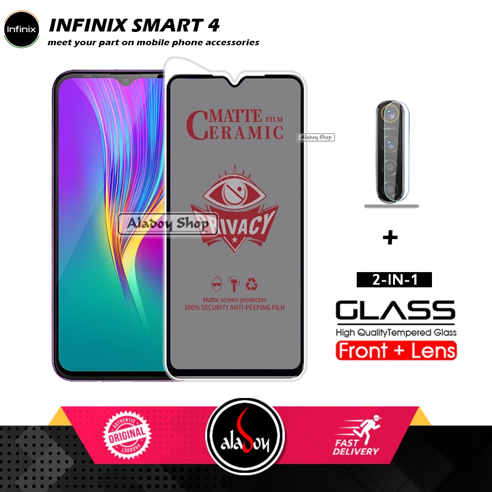 PAKET 2IN1 Anti Gores Privacy Infinix Smart 4 + Tempered Glass Kamera