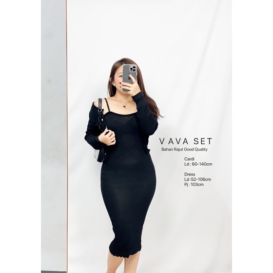 MDLV ~ Set Vava Rajut Dress Bodycon + Cardigan Knit Good Quality